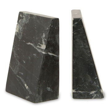 Set of Two Black Tower Smooth Marble Stone Bookends