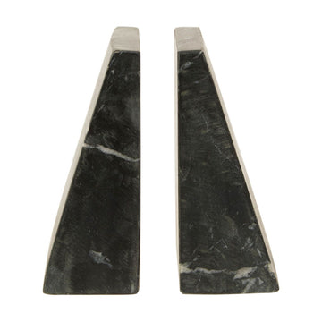 Set of Two Black Tower Smooth Marble Stone Bookends