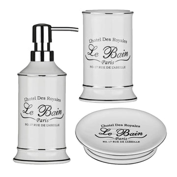 3pc Le Bain Stoneware Bathroom Organiser Dispenser Tumbler Soap Dish