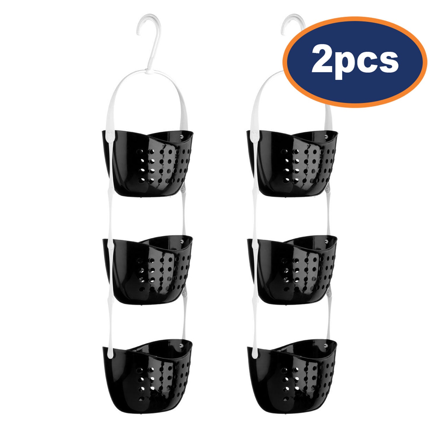 2pcs Bath Caddy 3 Tier Black Shower Hanging Shelf Basket