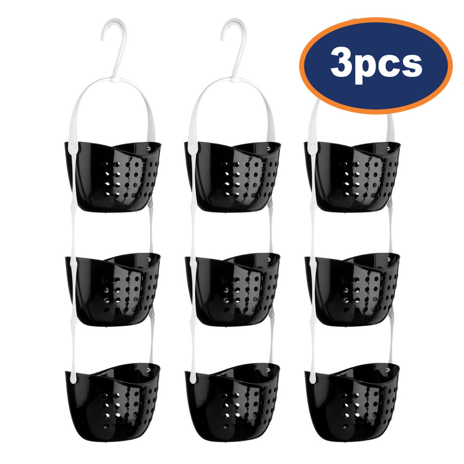 3pcs Bath Caddy 3 Tier Black Shower Hanging Shelf Basket