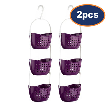 2pcs Bath Caddy 3 Tier Purple Shower Hanging Shelf Basket