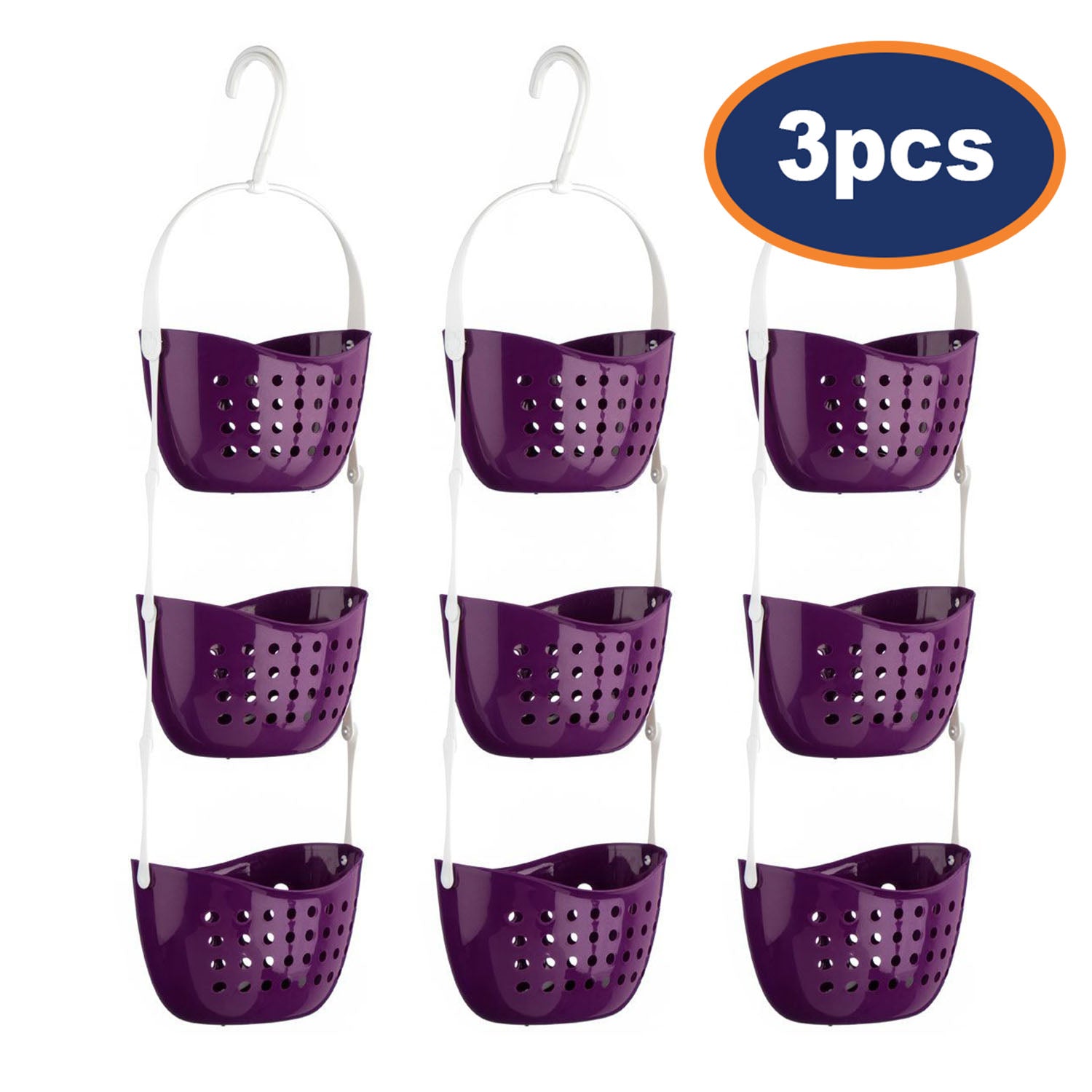 3pcs Bath Caddy 3 Tier Purple Shower Hanging Shelf Basket