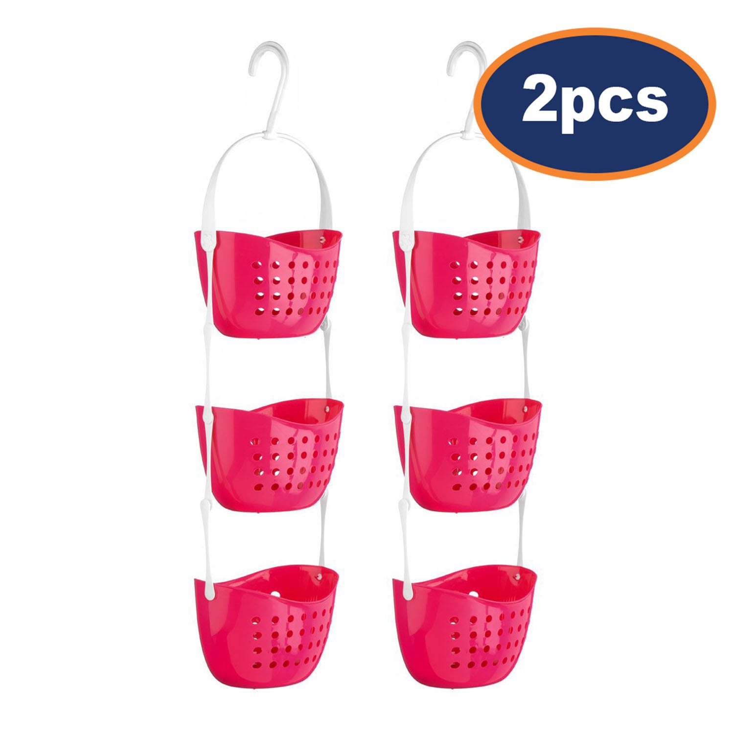 2pcs Bath Caddy 3 Tier Pink Shower Rack Hanging Shelf Basket