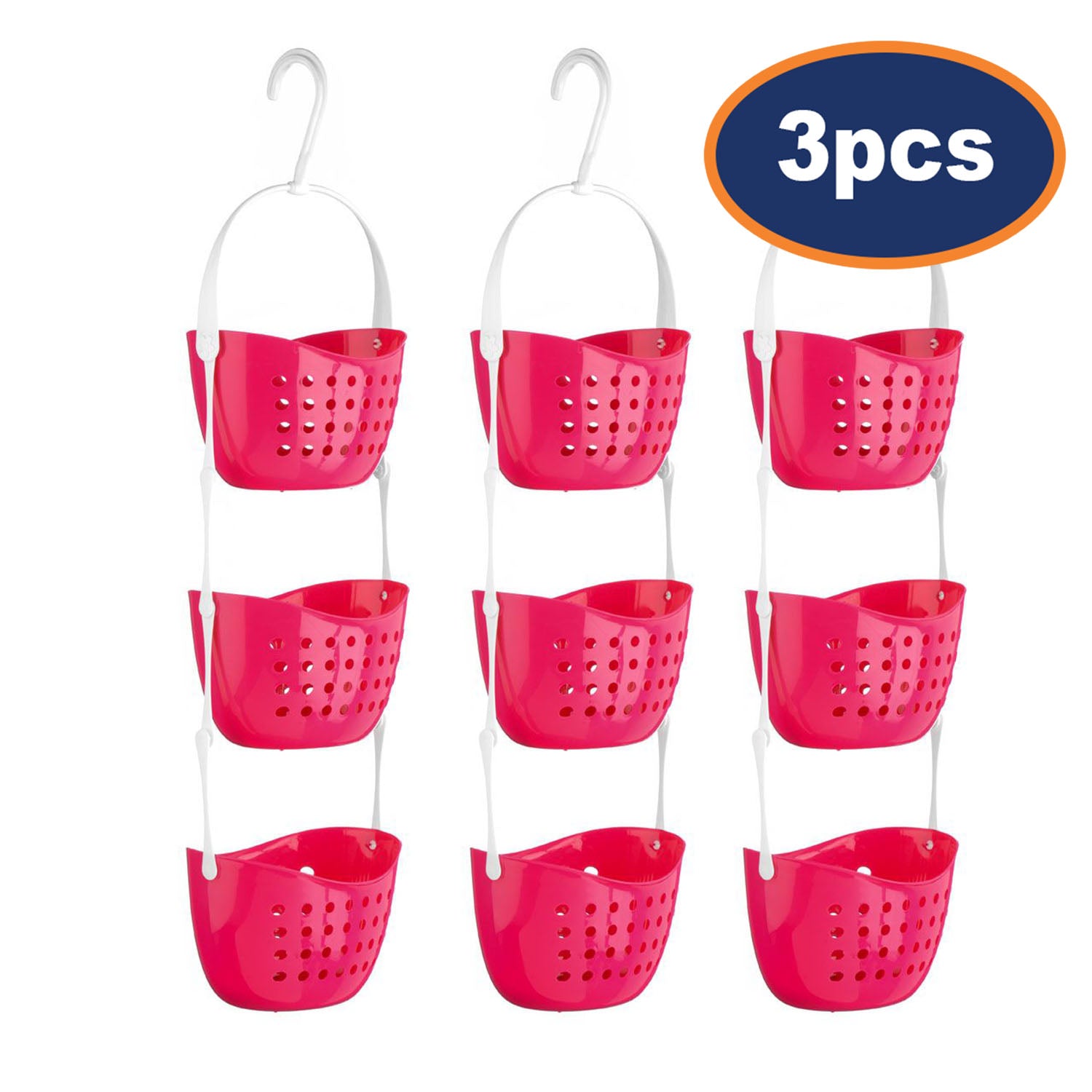 3pcs Bath Caddy 3 Tier Pink Shower Rack Hanging Shelf Basket