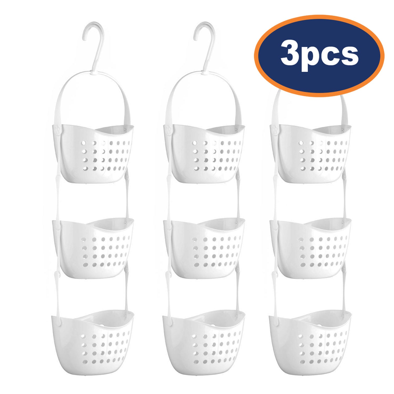 3pcs Bath Caddy 3 Tier White Shower Hanging Shelf Basket