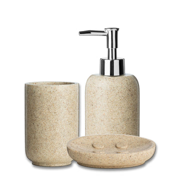 3pc Canyon Natural MarbleTumbler Soap Dish & Bathroom Dispenser Set