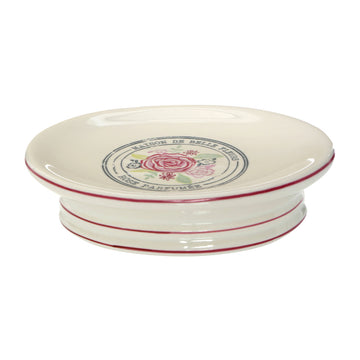 Belle Round Cream Stoneware Soap Dish Holder