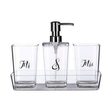 Mr & Mrs 4 Piece Clear Acrylic Bathroom Set