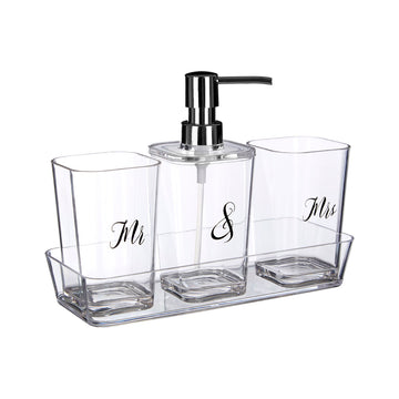 Mr & Mrs 4 Piece Clear Acrylic Bathroom Set
