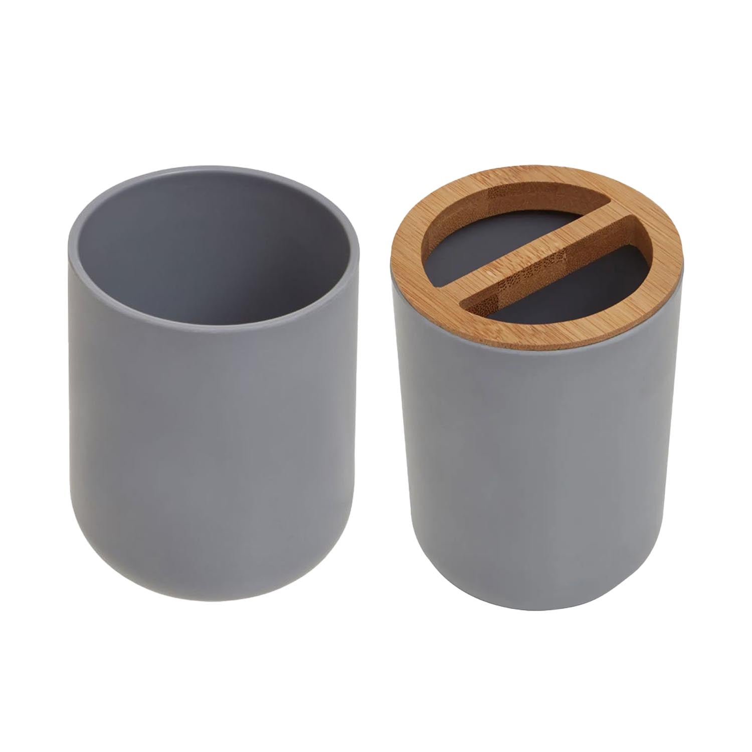 Grey Bathroom Accessory 2-Set Tumbler Toothbrush Holder
