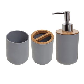 Grey Bathroom Accessory 3-Set Tumbler Toothbrush Holder Soap Dispenser