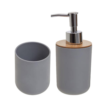 Grey Bathroom Accessory 2-Set Soap Dispenser & Tumbler