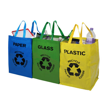 Set Of 3 Colour Coded Recycle Logo Bags