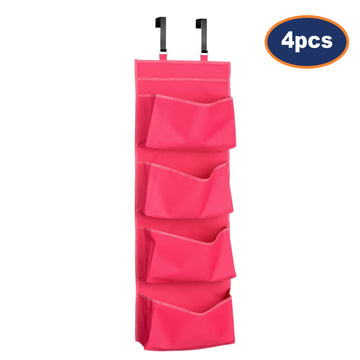 4pcs Over Door Hot Pink 4 Tier  Hanging Room Organiser