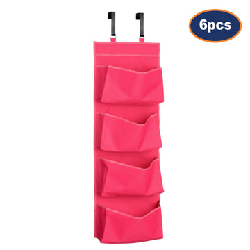 6pcs Over Door Hot Pink 4 Tier  Hanging Room Organiser