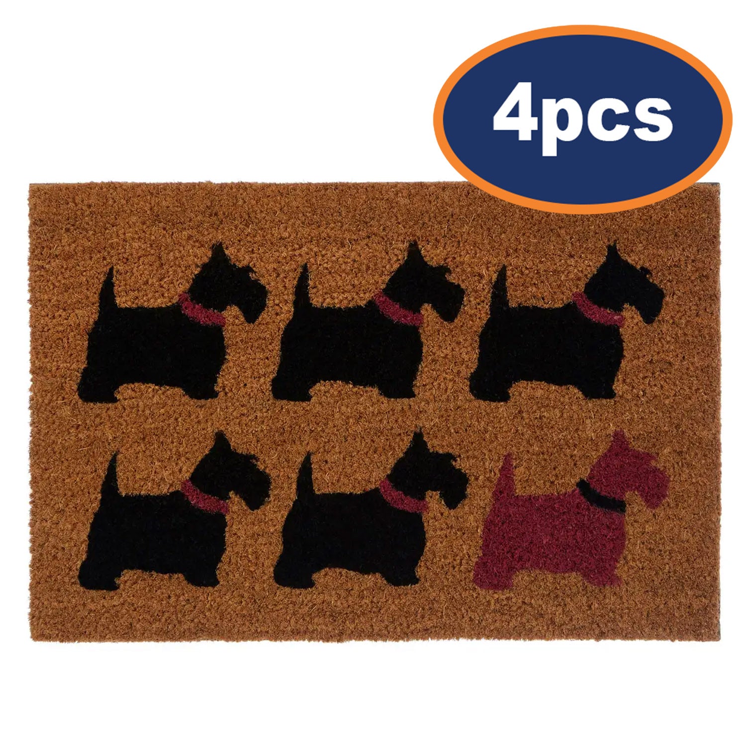 4pcs Non Slip Scottie Dog Coir Doormat Floor Mat
