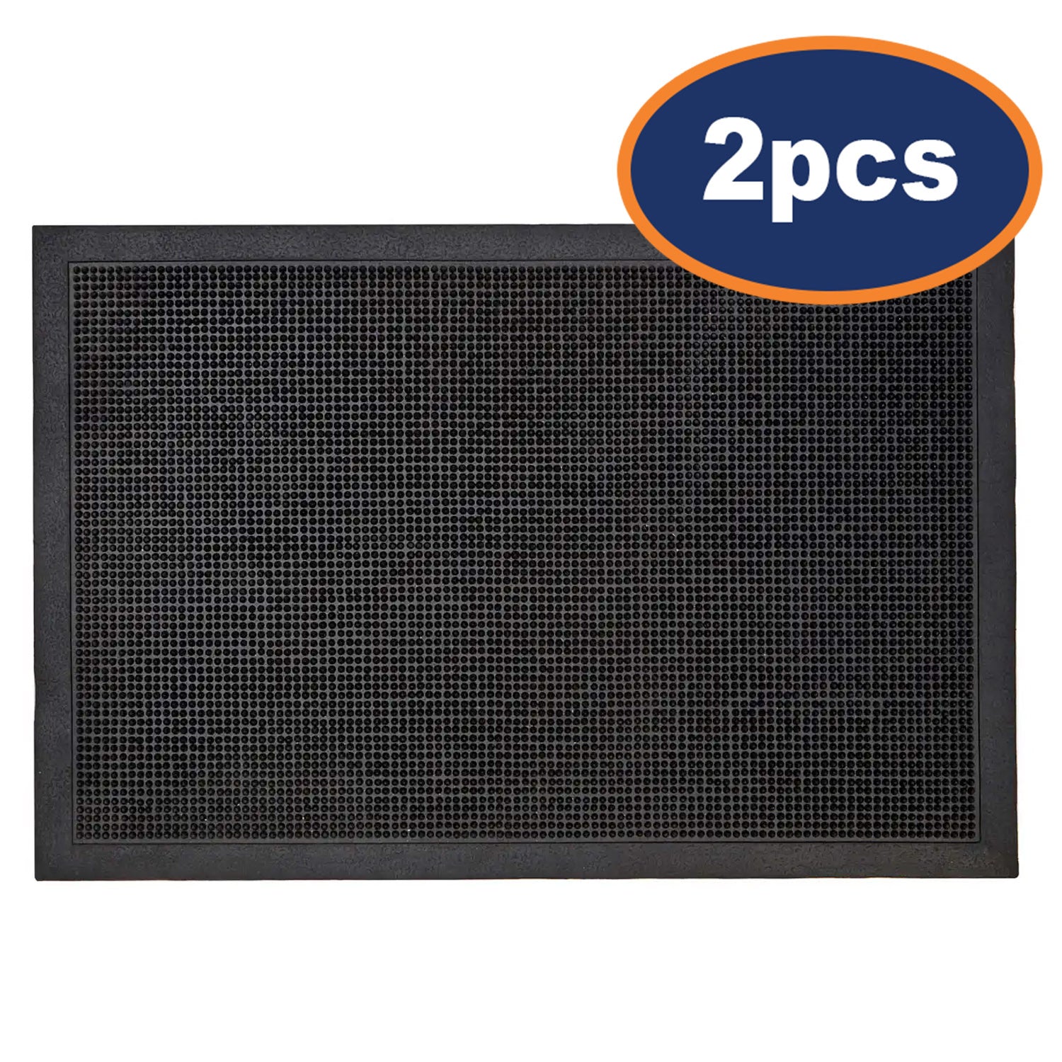 2pc Black Rectangle Door Mat Indoor Entrance Outdoor Heavy Duty Non Slip Doormat