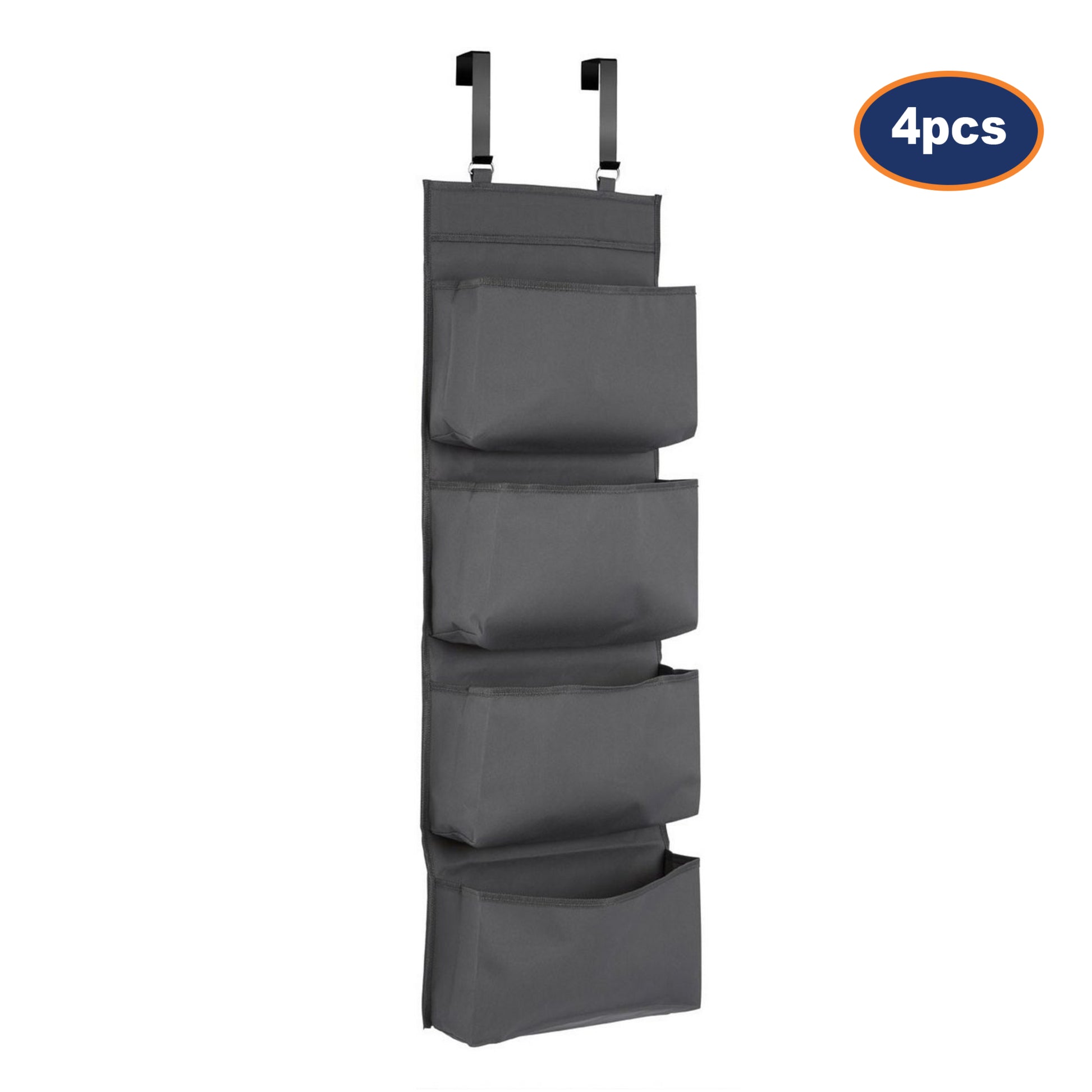 4pcs Grey Polyester 4 Tier Over Door Hanging