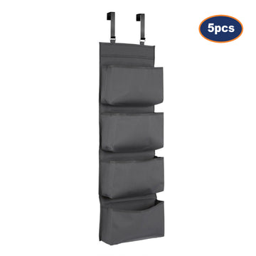 5pcs Grey Polyester 4 Tier Over Door Hanging