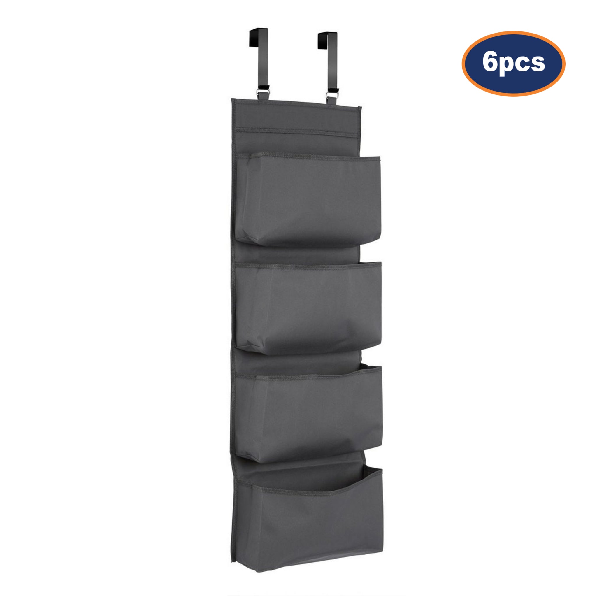 6pcs Grey Polyester 4 Tier Over Door Hanging