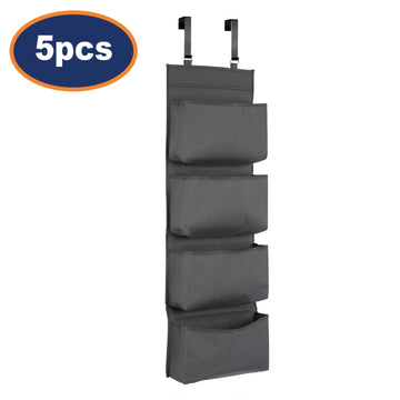 5pcs Grey Polyester 4 Tier Over Door Hanging