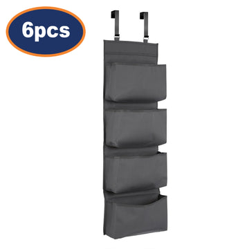 6pcs Grey Polyester 4 Tier Over Door Hanging
