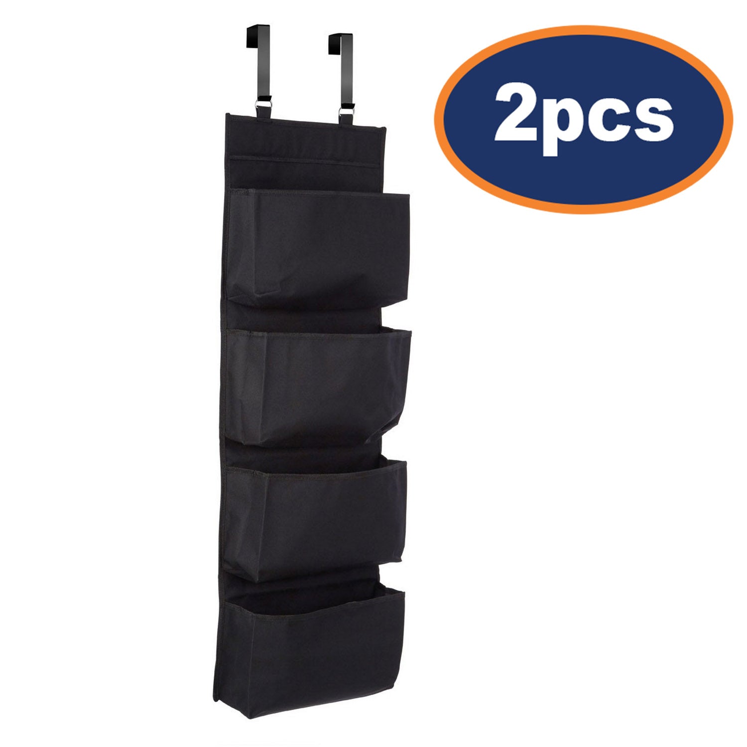 2pcs 4-Tier Black Over The Door Hanging Organiser