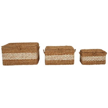 Livi 3Pc Various Sized Rectangular Seagrass Woven Baskets With Lids