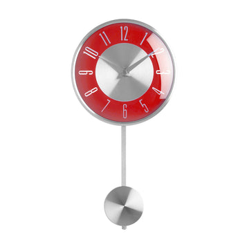 Pendulum Red Silver Wall Mounted Clock