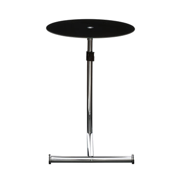 Adjustable Round Snack Table Tempered Glass - Black