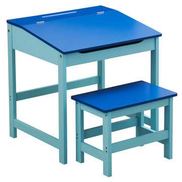Kids Desk Table And Stool Chair Seat Furniture Set - Blue