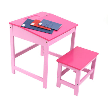 Kids Desk Table And Stool Chair Seat Furniture Set - Pink