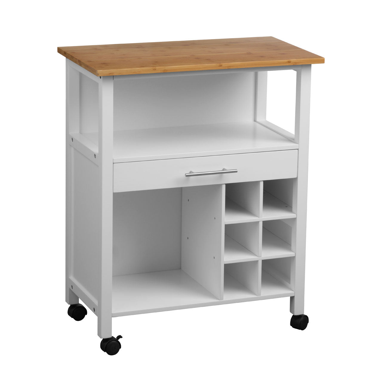 White and Bamboo Top 1 Drawer Kitchen Trolley