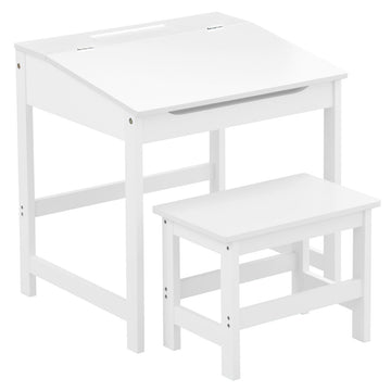 Kids Desk Table And Stool Chair Seat Furniture Set - White
