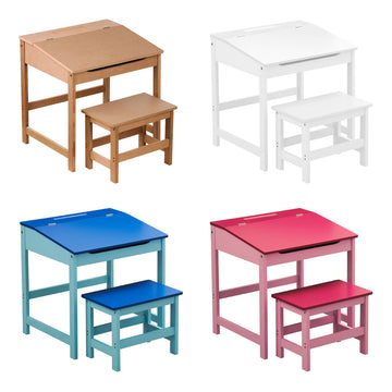 Kids Desk Table And Stool Chair Seat Furniture Set - White