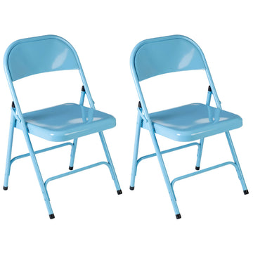 Set Of 2 Blue Portable Folding Metal Chair