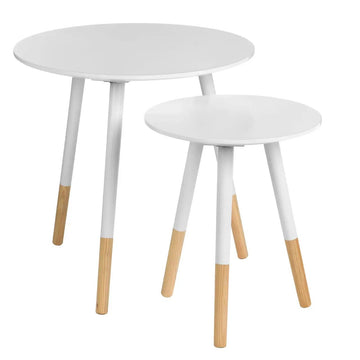Viora 2Pcs White Round Side Tables