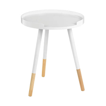 Viora White & Natural Round Wooden Side Table