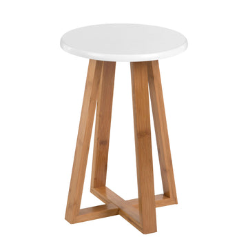 Viora White & Natural Round Bamboo Side Table