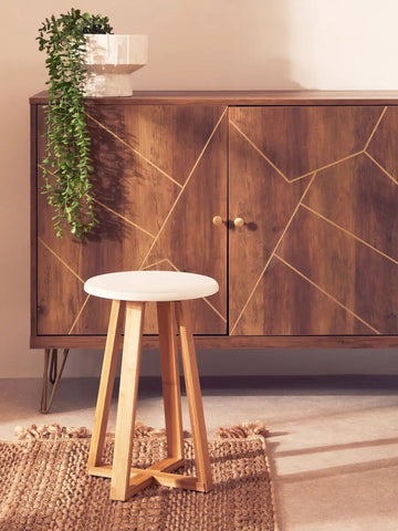 Viora White & Natural Round Bamboo Side Table