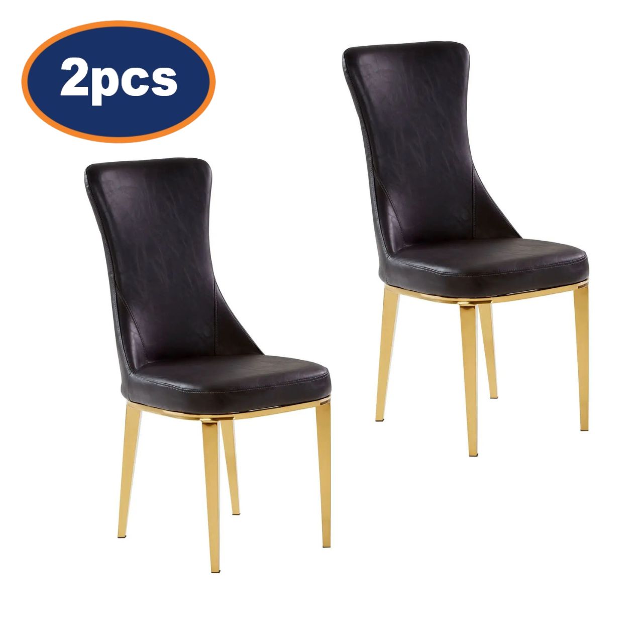 2Pcs Horli Black & Gold Dining Chairs