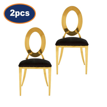 2Pcs Clarita Black & Gold Open Oval Stackable Dining Chairs