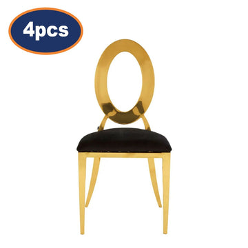 4Pcs Clarita Black & Gold Open Oval Stackable Dining Chairs