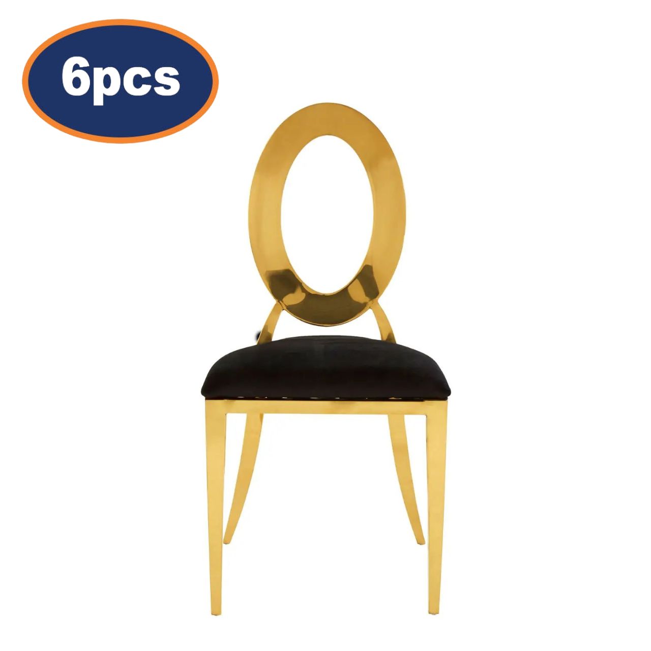 6Pcs Clarita Black & Gold Open Oval Stackable Dining Chairs