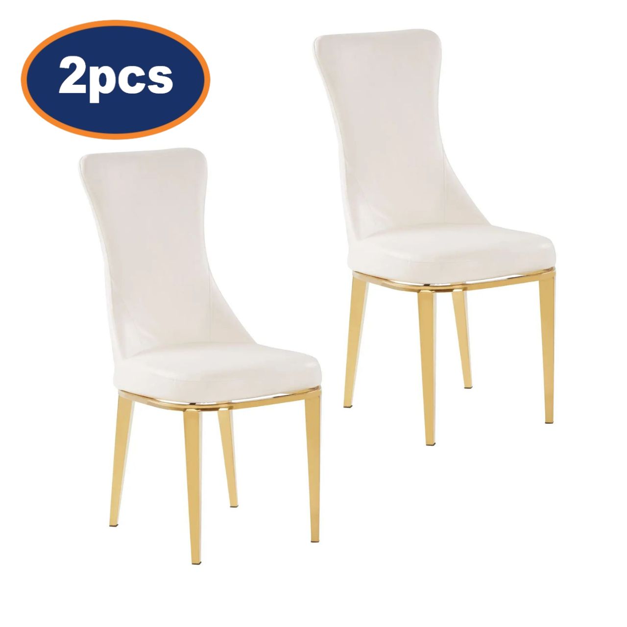 2Pcs Horli White & Gold Dining Chairs