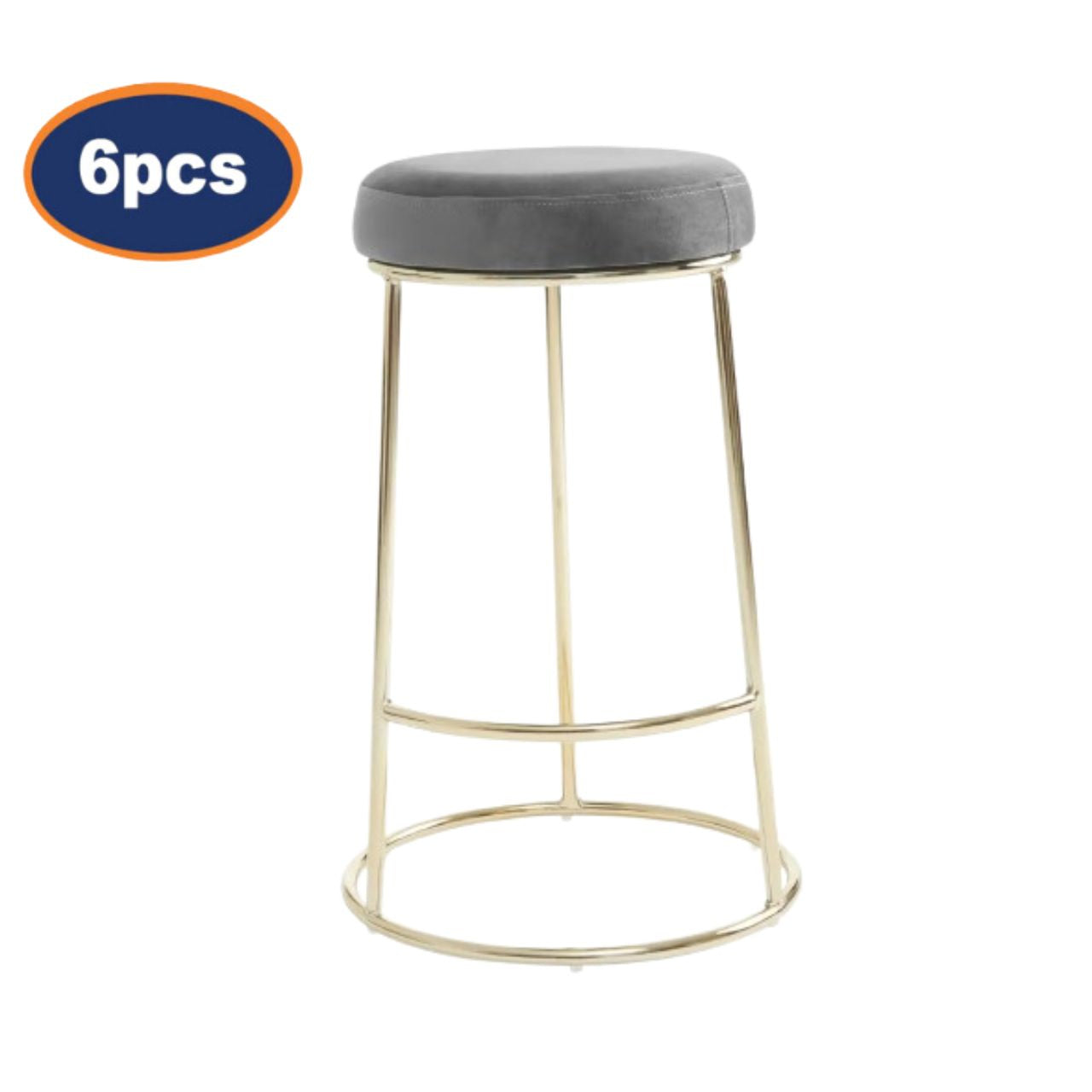 6Pcs Chicago Grey Velvet & Gold Bar Stools