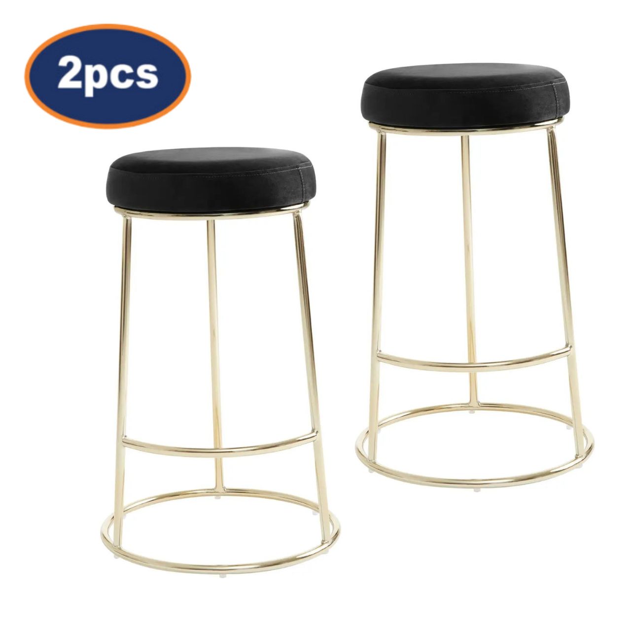 2Pcs Chicago Black Velvet & Gold Bar Stools