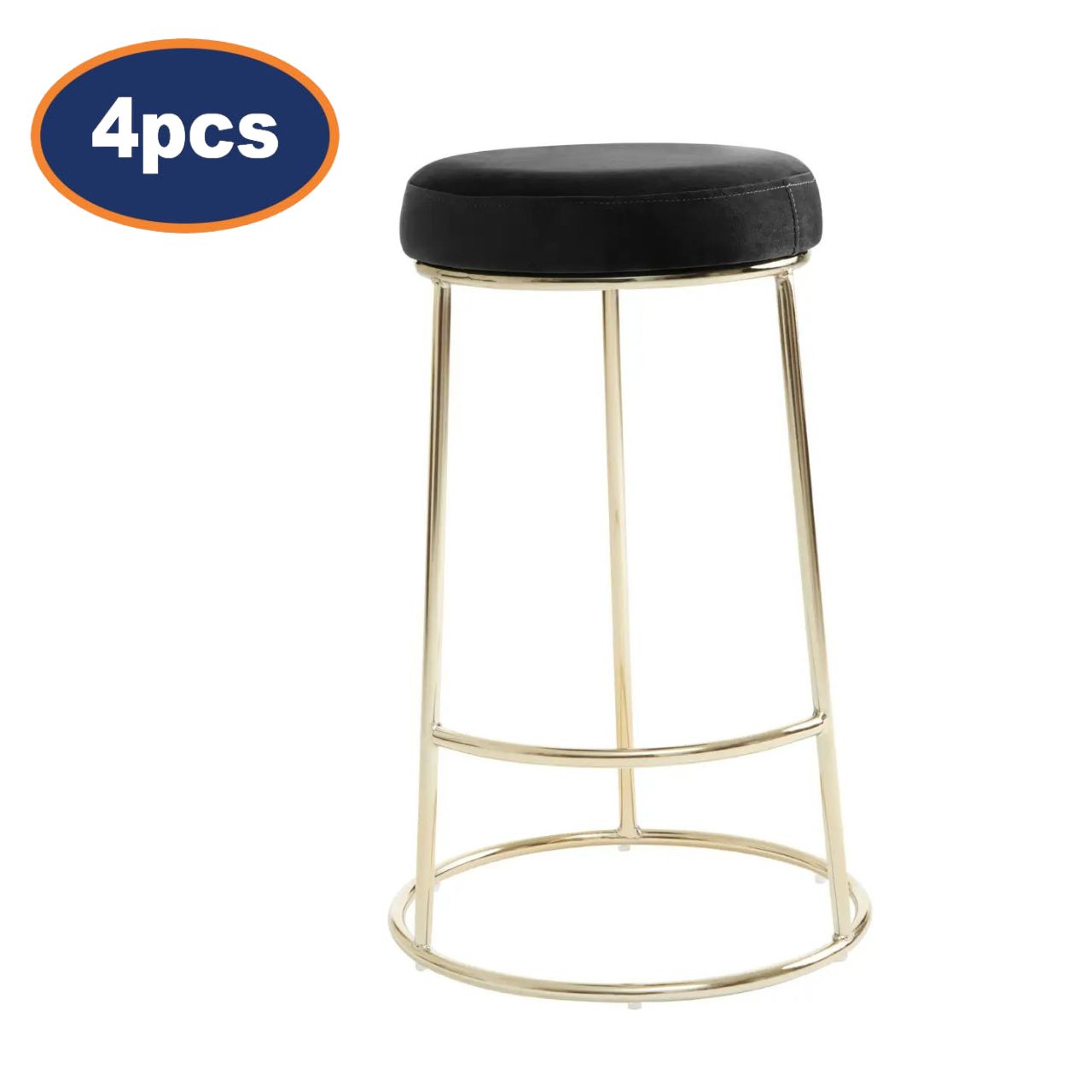 4Pcs Chicago Black Velvet & Gold Bar Stools