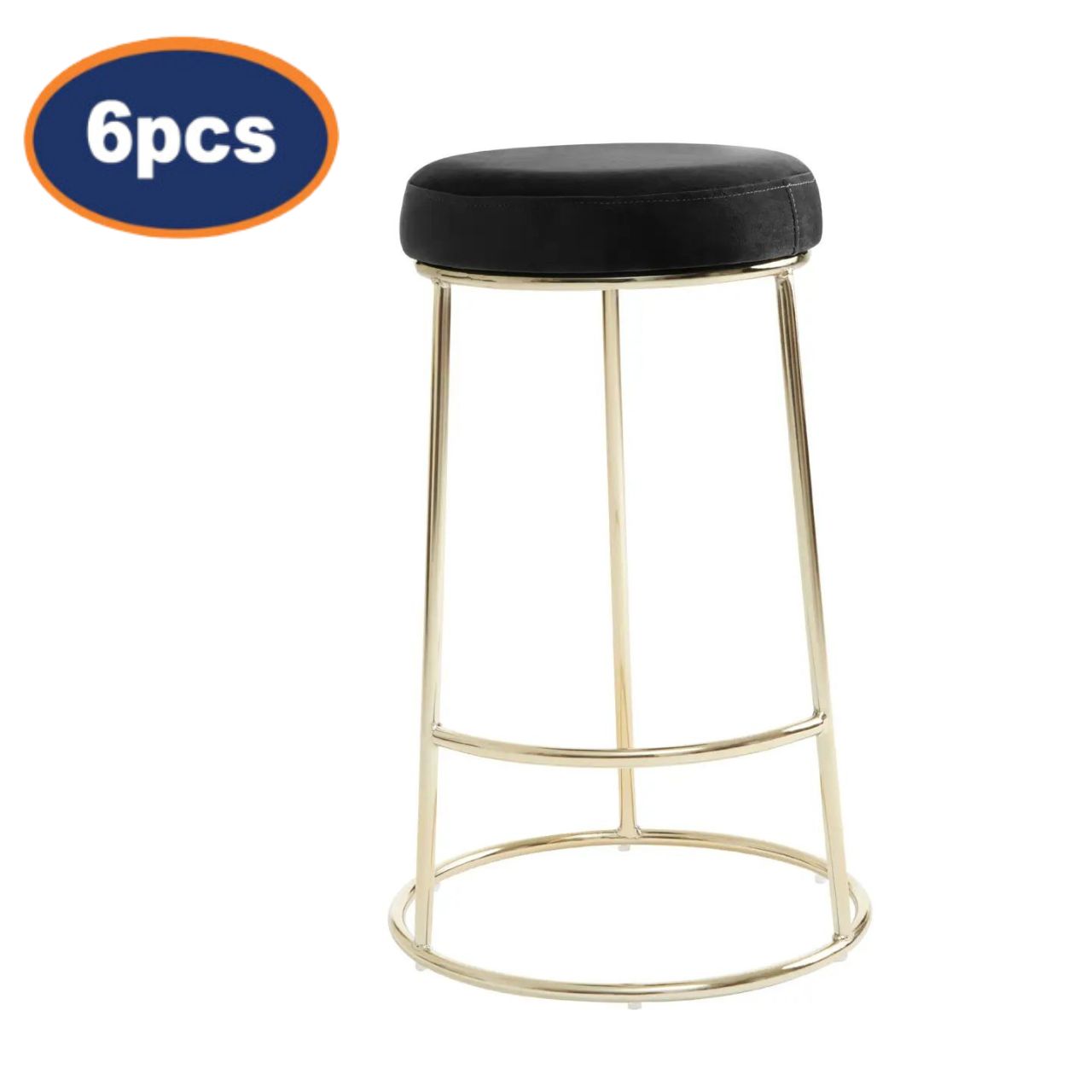 6Pcs Chicago Black Velvet & Gold Bar Stools